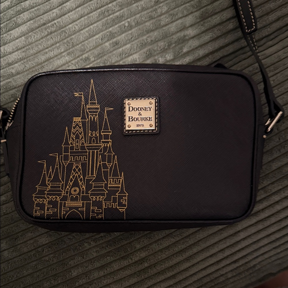 Dooney & Bourke Black Crossbody Bag with Disney Gold Castle Design